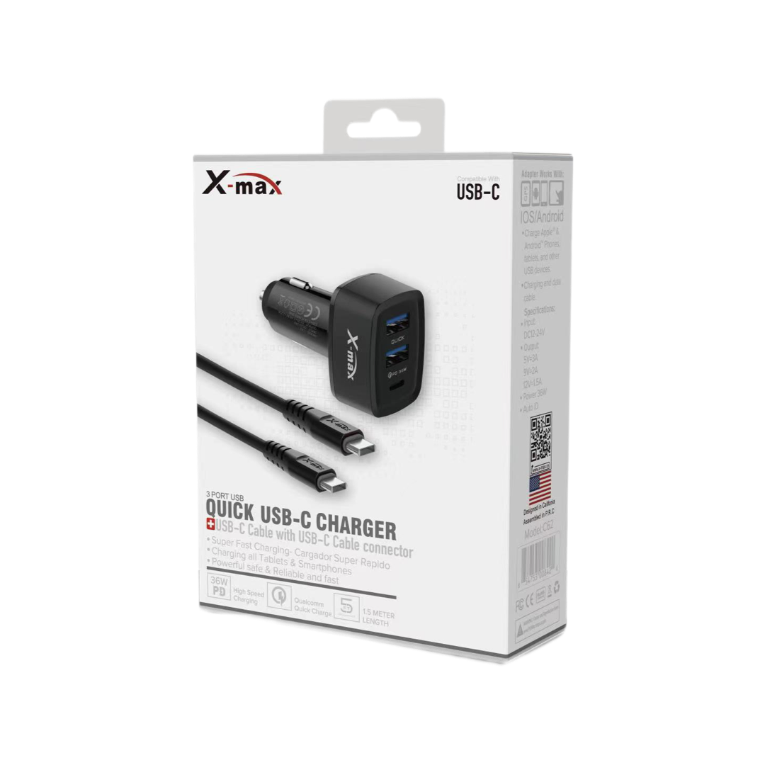 CAR CHARGER 2+1 PD PORTS COMBO Type-C Cable